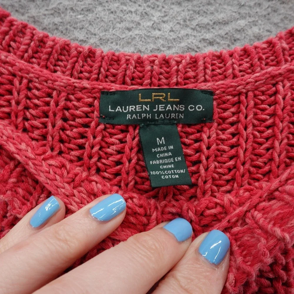 Ralph Lauren Jeans Co‎ Cable Knit Sweater Size Medium Coral Red Womens